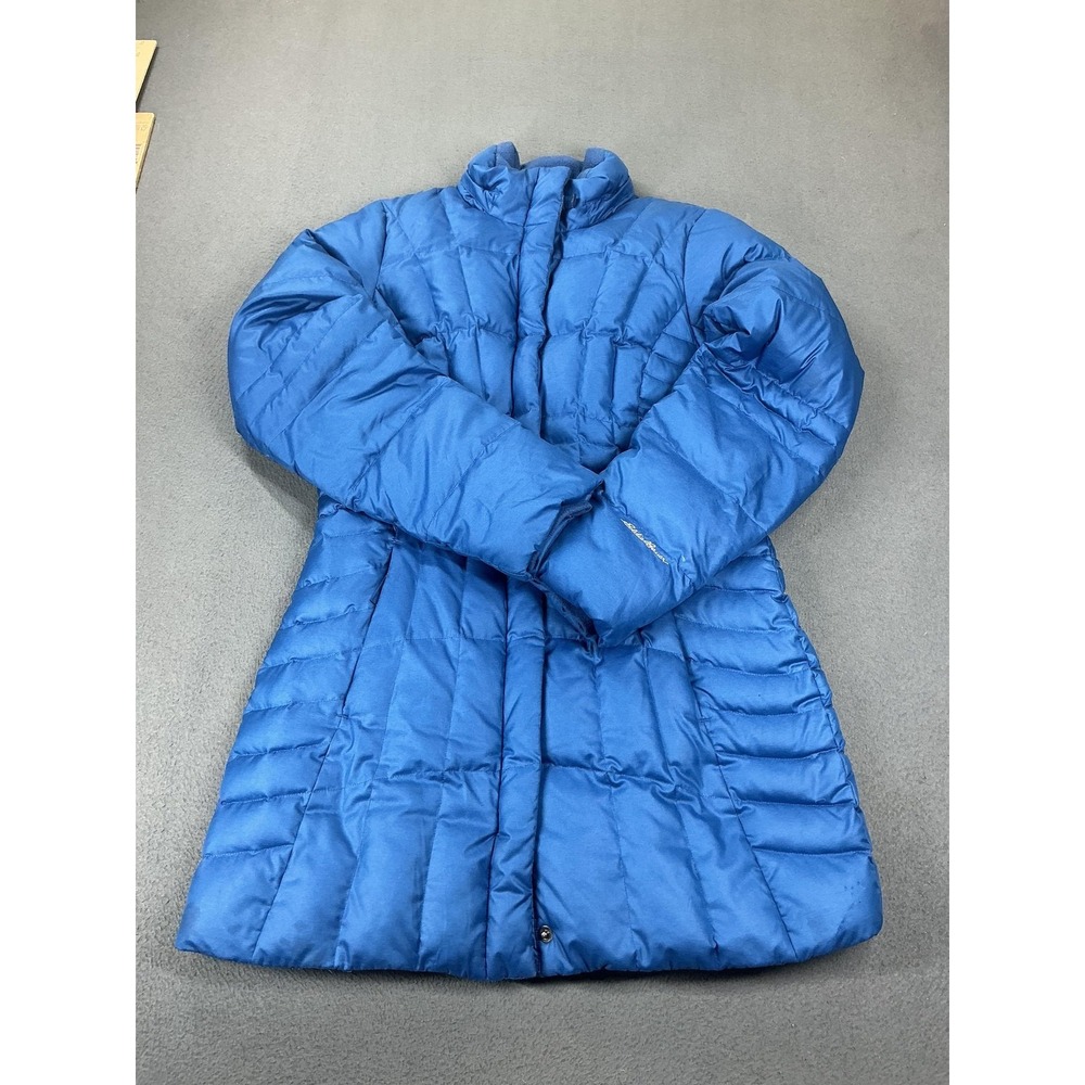 Eddie Bauer Jacket Womens S Blue Puffer Mid-Length Down Insulated Hood Warm